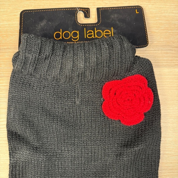 NWT Black Dog Sweater with Red Rosette, Size Large - Picture 2 of 4